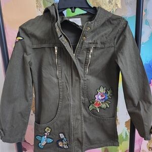 Hannah Banana Kids Raincoat with Floral Embroidery - Dark Green
